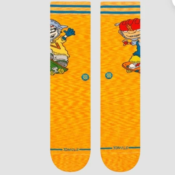 NWT Men's Sam & Twister Rocket Power Stance Vibrant Orange Crew Socks - Picture 6 of 10